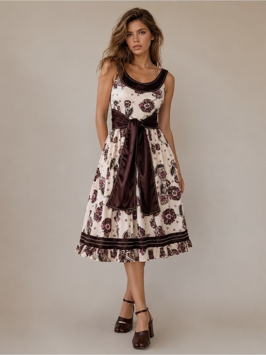 Chloe Dresses & Skirts - Chloé Y2K Floral Cottagecore Cotton Dress Belted Fit & Flare Sz 2